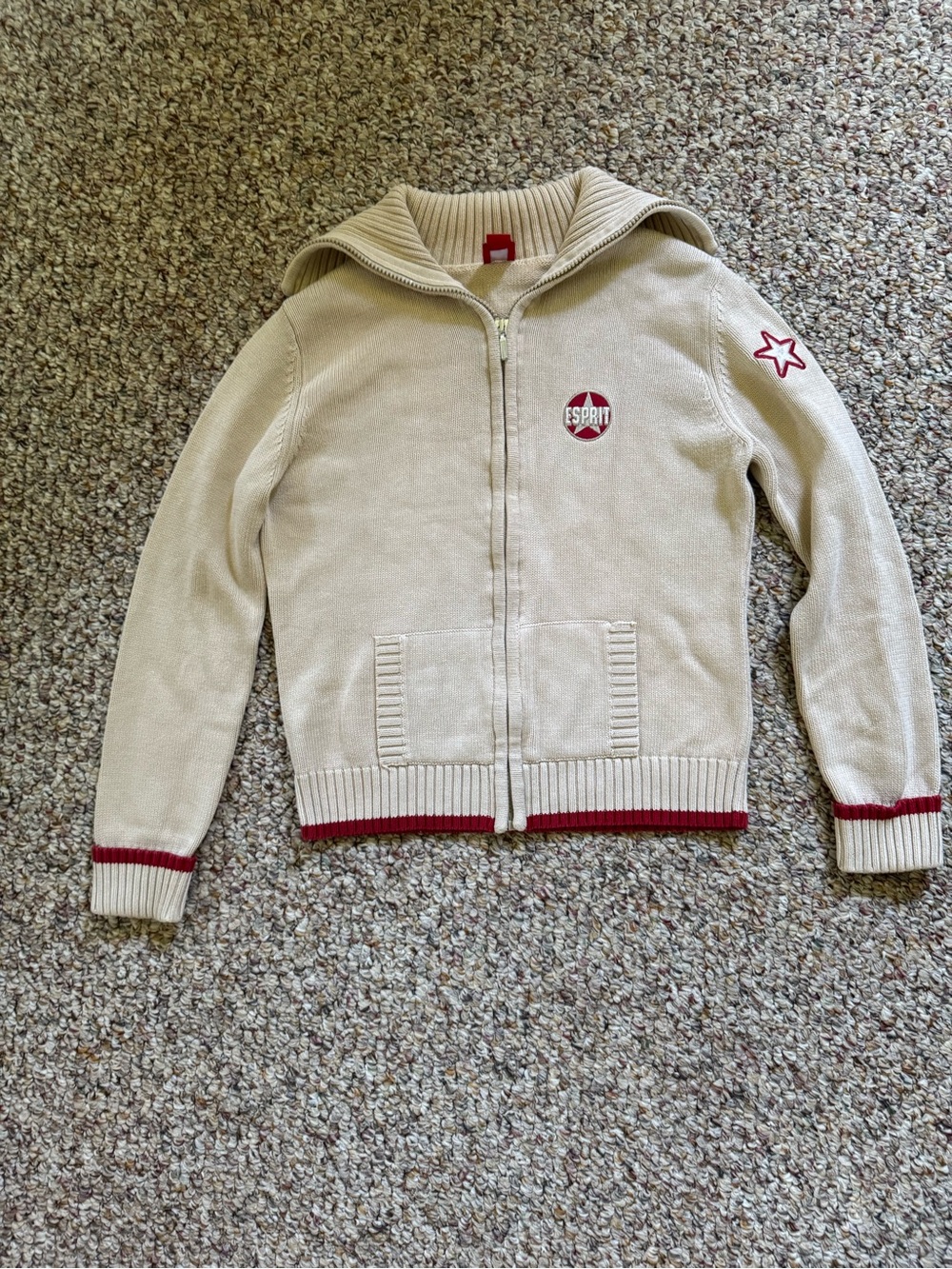 Esprit Cream Knit Zip-Up with Red Star Trim